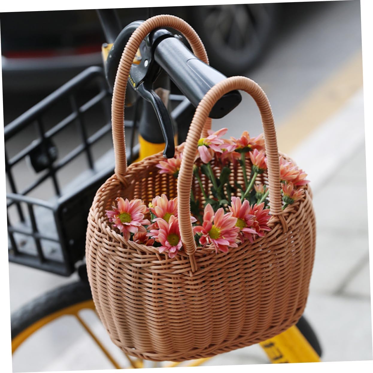 Generic Handmade Woven Storage Basket Picnic Basket with Handle Flower Woven Basket Fruit Basket Decorative Home Accessory