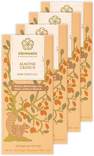 Elements Truffles Almond Crunch Dark Chocolate Bar| Ayurvedic, Vegan & Gluten Free | No Refined Sugar & Artificial Flavours | Enriched with Cocoa, Coconut Sugar & Roasted Almonds 50g (Pack of 4)