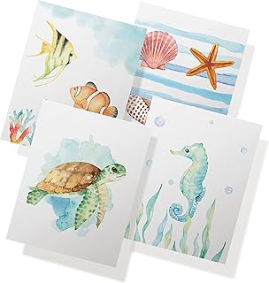 Twigs Paper - Assorted Ocean-Themed Greeting Cards - Stationery Cards with Envelopes - Thank You Card - Blank Note Cards - Greeting Cards for All Occasions - Made in USA (5.5 x 4.25, Set of 12)