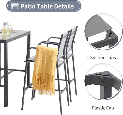 Miniatura 5 de OC Orange-Casual Mesa de bar al aire libre, mesa de comedor rectangular de aluminio para todo tipo de clima, mesa de comedor de vidrio templado,