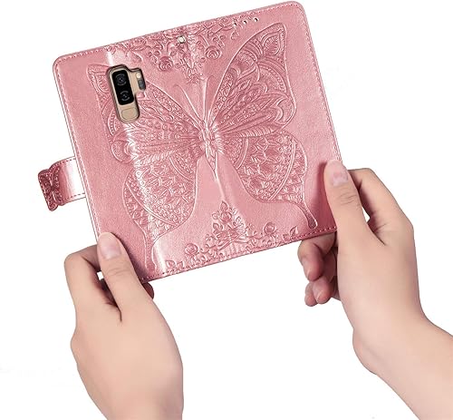Miniatura 2 de HAOTP Funda para teléfono Samsung Galaxy S9 Plus, funda con tapa para mujer, tarjeteros de crédito en relieve con diseño de mariposa y flor de piel