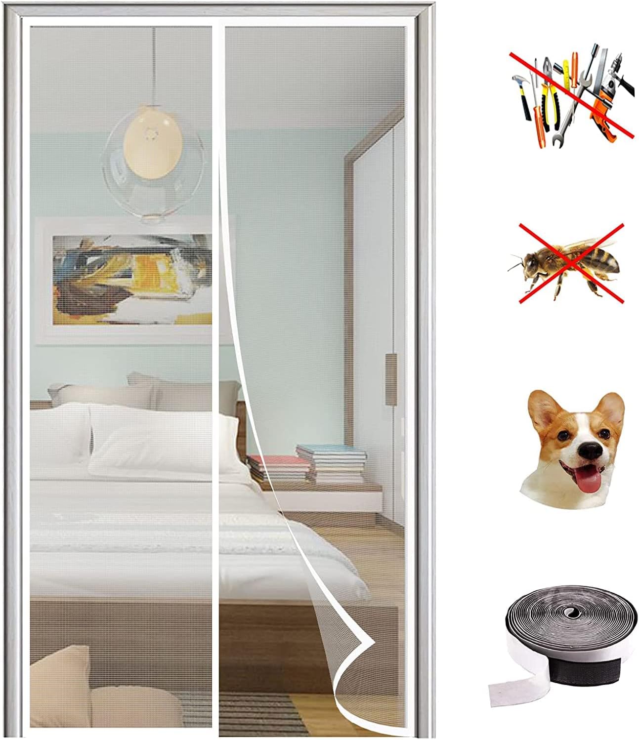 Magnet Fly Screen Door Insect Protection, Magnetic Mosquito Net,Automatic Closed Anti-Mosquito Curtain for Balcony and Patio Door-White B|| 115x235cm(45x92inch)