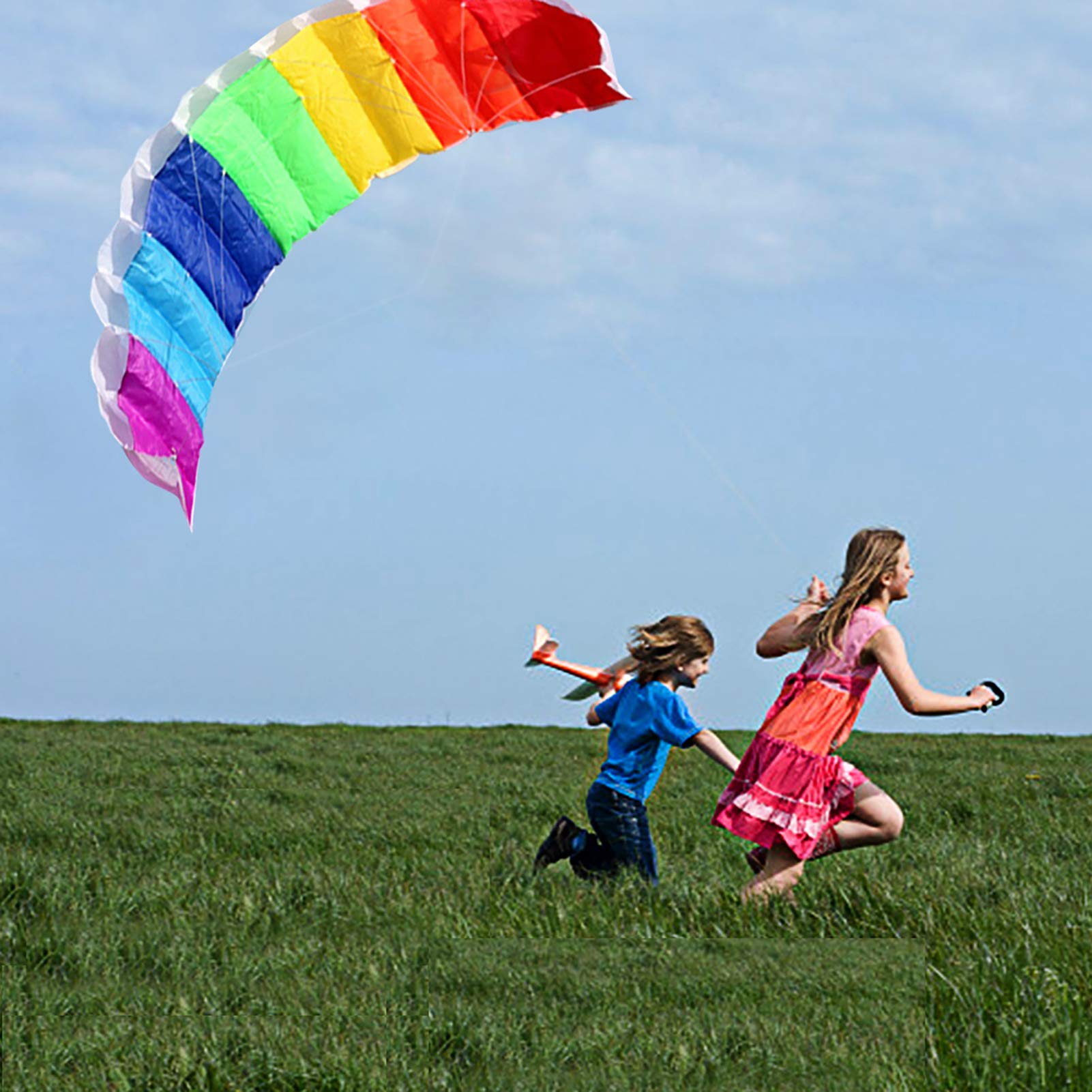 Rainbow Dual Line Profesjonalny Latawiec Kaskaderski, Miękki Latawiec Sportowy z Uchwytami z Podwójnymi Liniami 30m, Odpowiedni do Latania w Otwartych Przestrzeniach Zewnętrznych(1.4 meters)