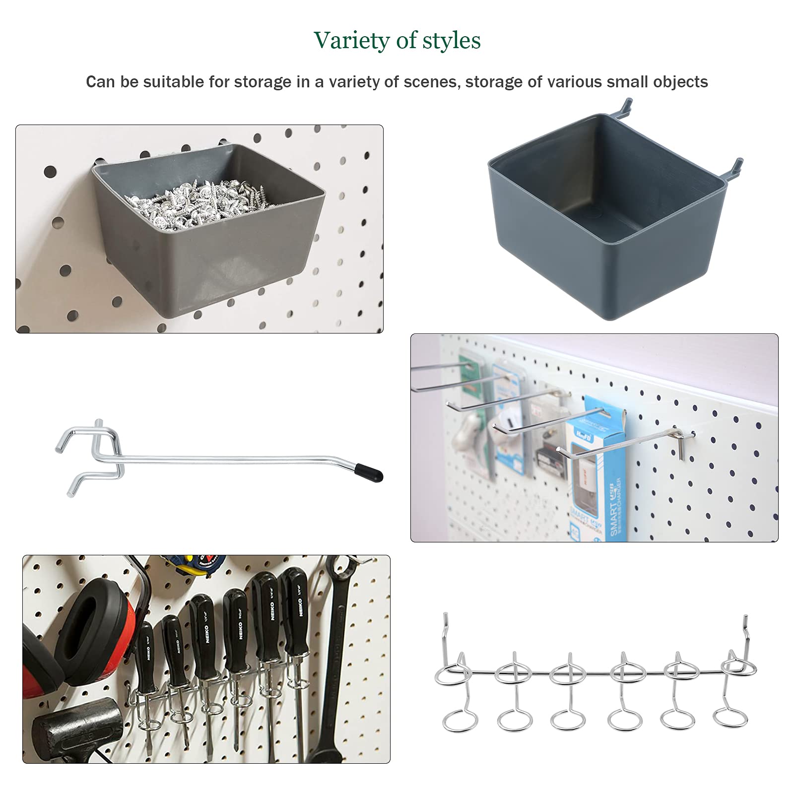 Faankiton 143pcs Pegboard Hooks Assortment, Accessories, Peg Locks, Bins, Basket Set for Organizing Tools - Organizer Kit