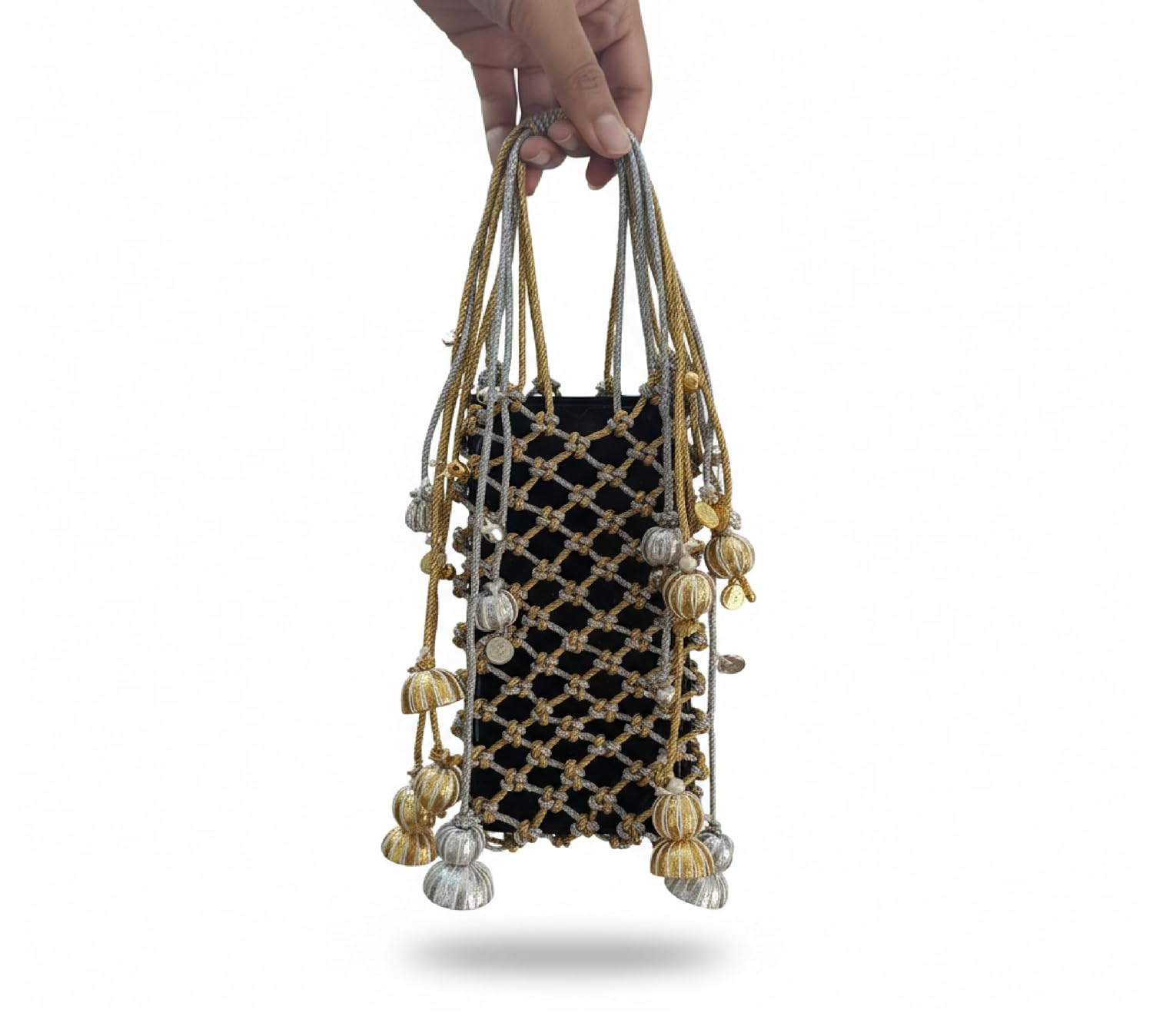 Barasti Girls Womens Handmade Phone Bag Purse with Diamond Dori & Rhinestone Cord, Fancy Hand Work Designer Mobile Phone C...
