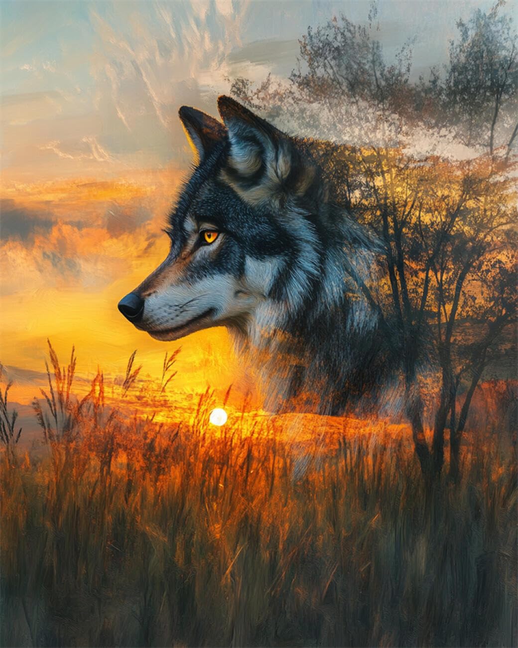 RKFLGEW DIY Bead Embroidery Kits Fantasy Wolf 40x50cm