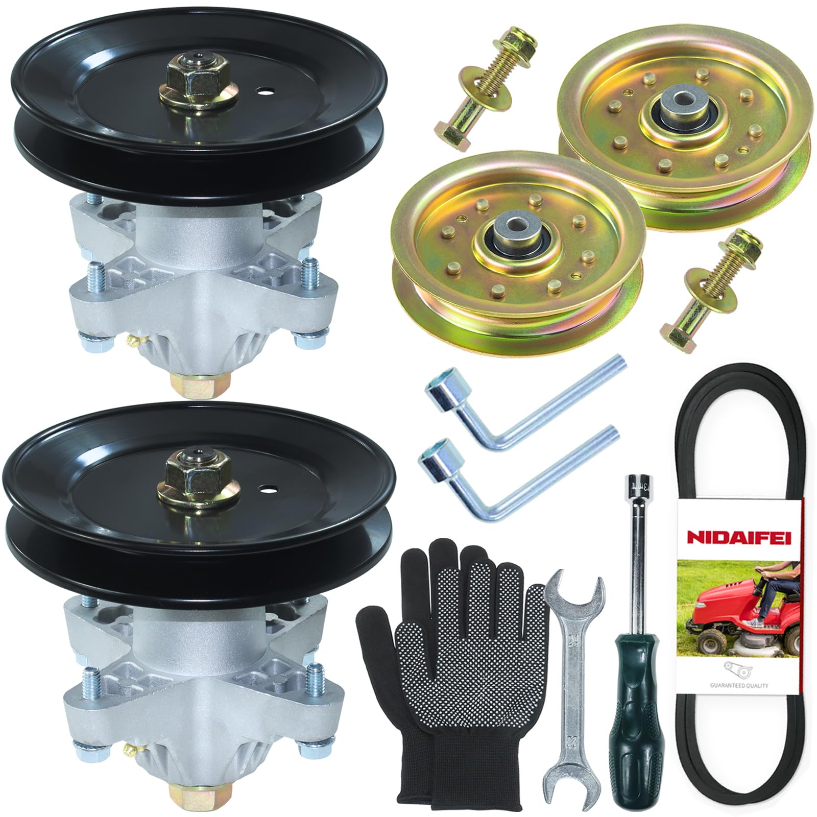 NIDAIFEI Greased 2 Pack 918-04456 Spindle Assembly with 756-04129 Pulley 954-04060C Belt Replaces MTD 918-04456, 618-04456, 618-04456A, Cub Cadet 618-04461, MTD 918-04456B Spindle Assembly, 918-04461