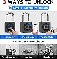 Vista 2 de Candado eLinkSmart para casillero de gimnasio con huella digital, candado biométrico sin llave, candado inteligente electrónico resistente a