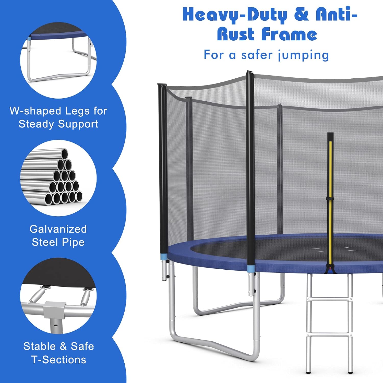 Goplus Kids Trampoline 8FT 10FT 12FT 14FT 15FT 16FT, ASTM Approved Recreational Outdoor Trampolines W/Enclosure Net, Ladder, Big Trampoline for Backyard Kids Adults