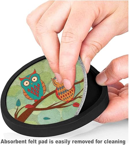 Miniatura 3 de Posavasos de silicona antideslizante con almohadilla de fieltro absorbente extraíble, juego de 4 búhos caprichosos