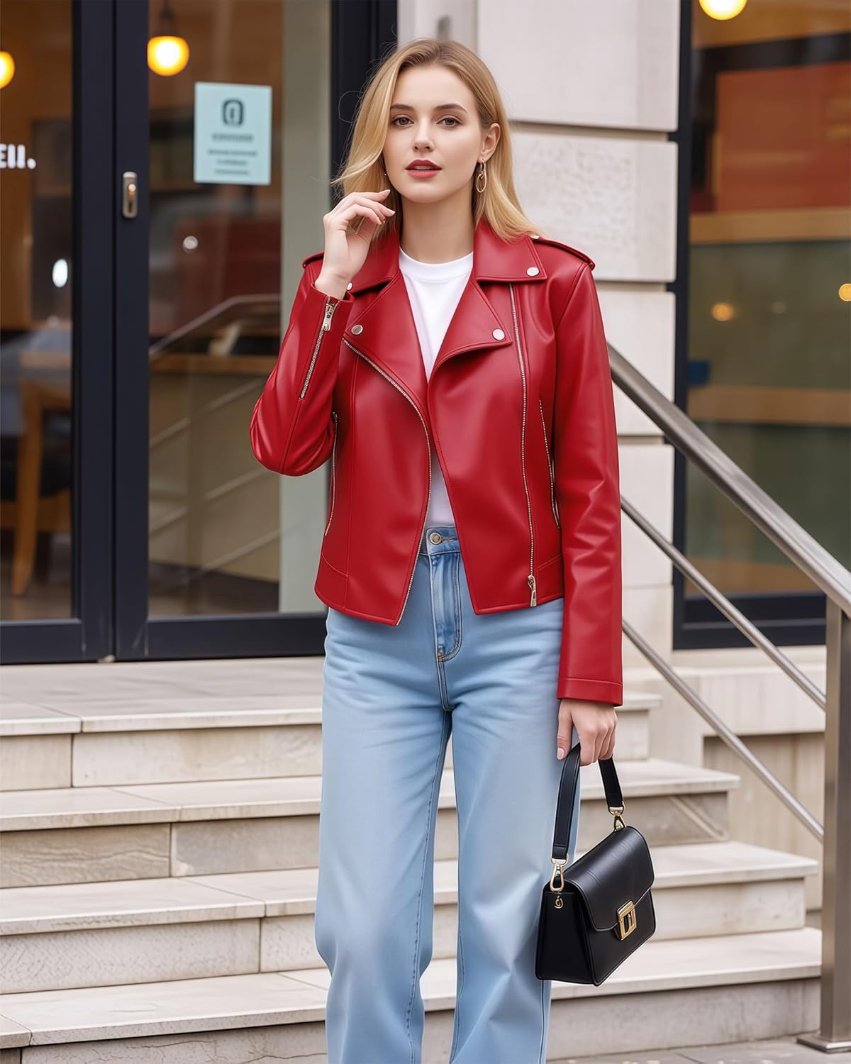 Women Leather Jacket Faux Cropped Coat Cute Short Zip Up for Casual Rock Concert Game Day Edgy Vintage Outfit - Image 2