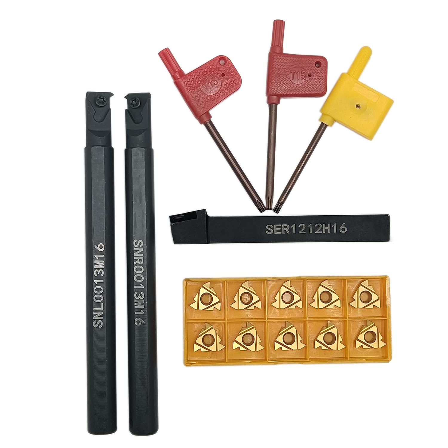 Boring Bar SNR0013M16+SNL0013M16+SER1212H16 Lathe Internal Threading Inserts Turning Tool Holder with 5pcs 16ER AG60+5pcs 16IR AG60 Carbide Turning Inserts External/Internal Threading Inserts