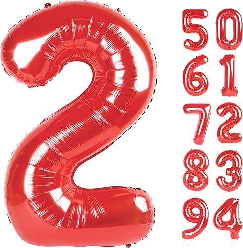 Globo rojo con el número 2, globo de 40 pulgadas, dos globos para decoración de cumpleaños, segundo segundo para Spiderman Miraculous Ladybug Minnie
