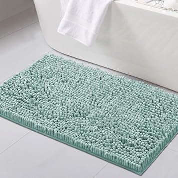 H.VERSAILTEX Bathroom Rugs Bath Mat Bath Rugs Bath Mats for Bathroom Non Slip Extra Thick Buncy Soft Chenille Bath Rug Fulffy Shag, Indoor Rug Carpet for Entry Living Room Aqua Foam, 20" x 32"