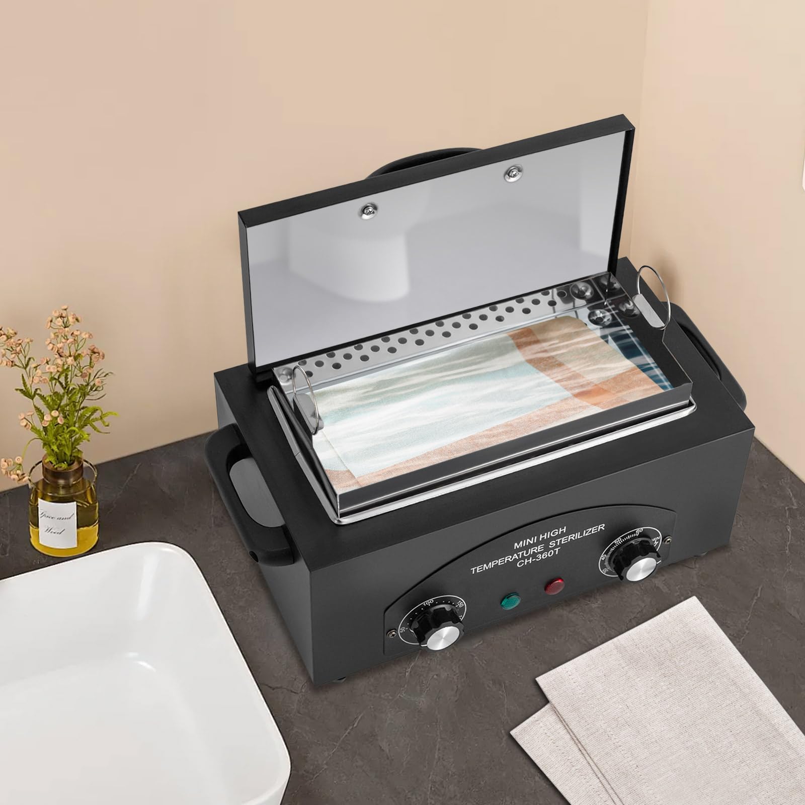 Sterylizator gorącego powietrza 300 W, dezynfekcja z timerem, sterylizator w autoklawie do instrumentów, urządzenie do sterylizacji 1,5 l z wnętrzem ze stali nierdzewnej, idealny do salonów