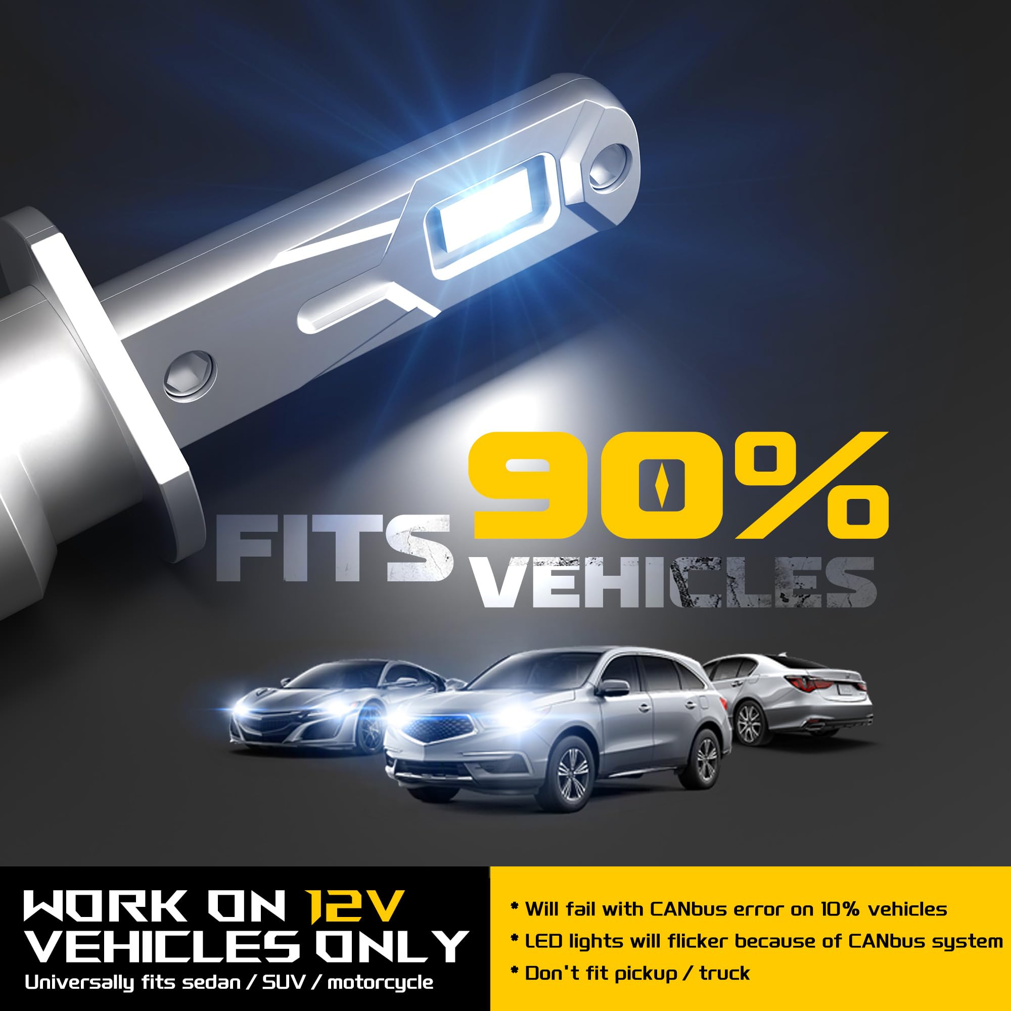 ampoules h1 led 22000lm, lampe de phare 12v pour voiture et moto, taille des halogènes 1:1, montage direct pour les feux de route ou croisement, 6000k blanc