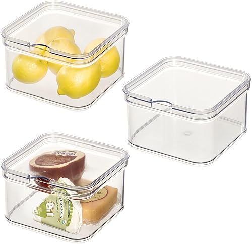 iDesign - Contenedores organizadores apilables para nevera con tapas para productos frescos, juego de 3 unidades, transparente
