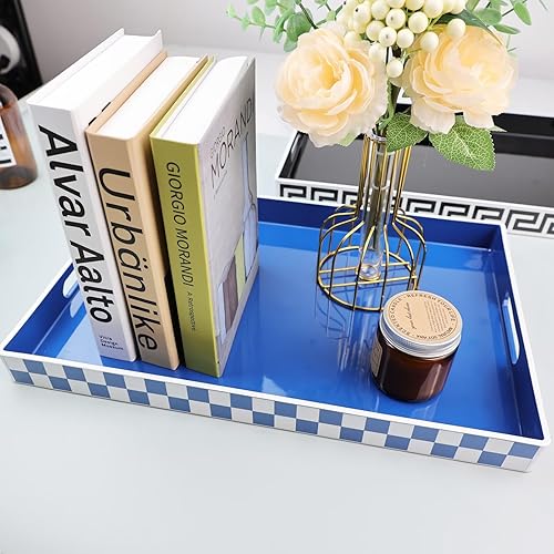 Miniatura 7 de Bandeja decorativa azul real con asas, bandeja rectangular versátil para mesa de café, otomana, ideal para servir, exhibir, organizar, 15.7 x 10.2 x