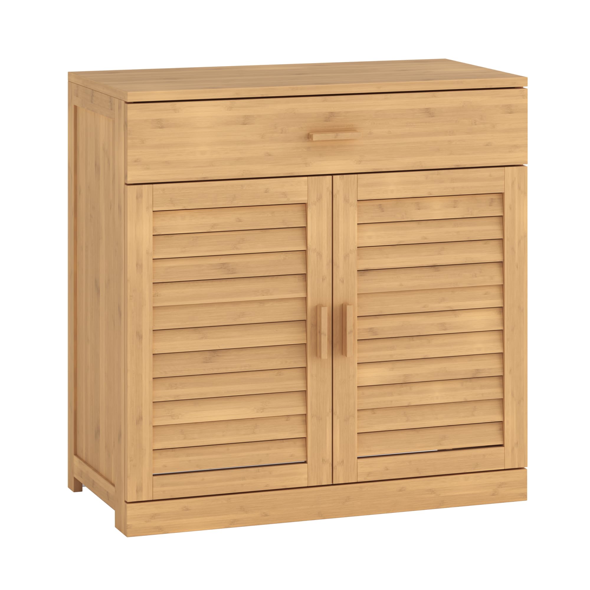 [en.casa] Scarpiera a 2 Ante con Cassetto Mobile Contenitore con 3 Ripiani Armadietto Portascarpe in Bambù Naturale per Ingresso Corridoio Bagno 67 x 66 x 34 cm