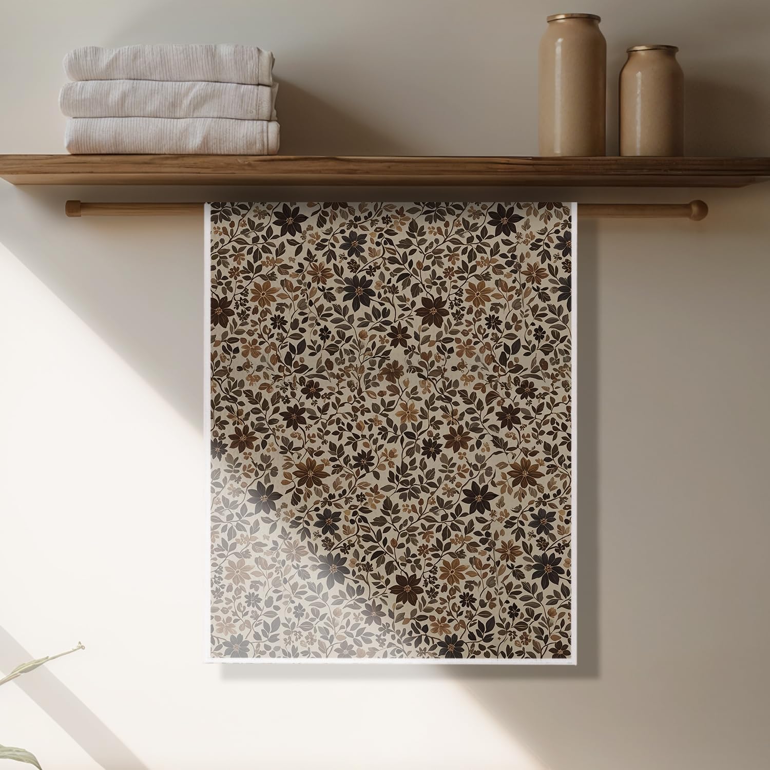 Vintage Boho Floral Kitchen Towels, Retro Brown Botanical Dish Tea Towels, Rustic Cottagecore Flower Plant Decorative Hand Towel for Kitchen Bathroom, 16x24 Inch - Image 2