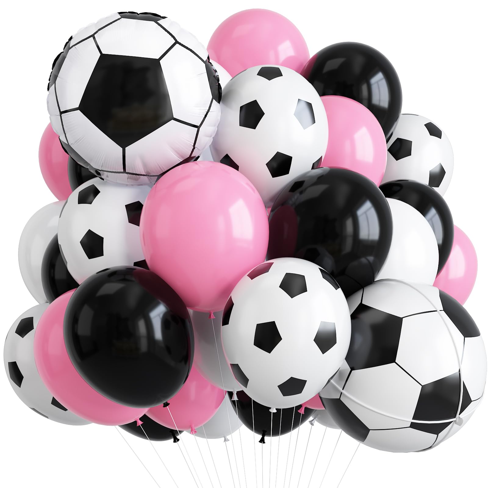 Pink Football Balloons, 12Inch Pastel Pink and Black White Football Print Latex Balloon with Foil Soccer for Boy Girl Soccer Star Sports Themed Birthday Baby Shower Party Decorations