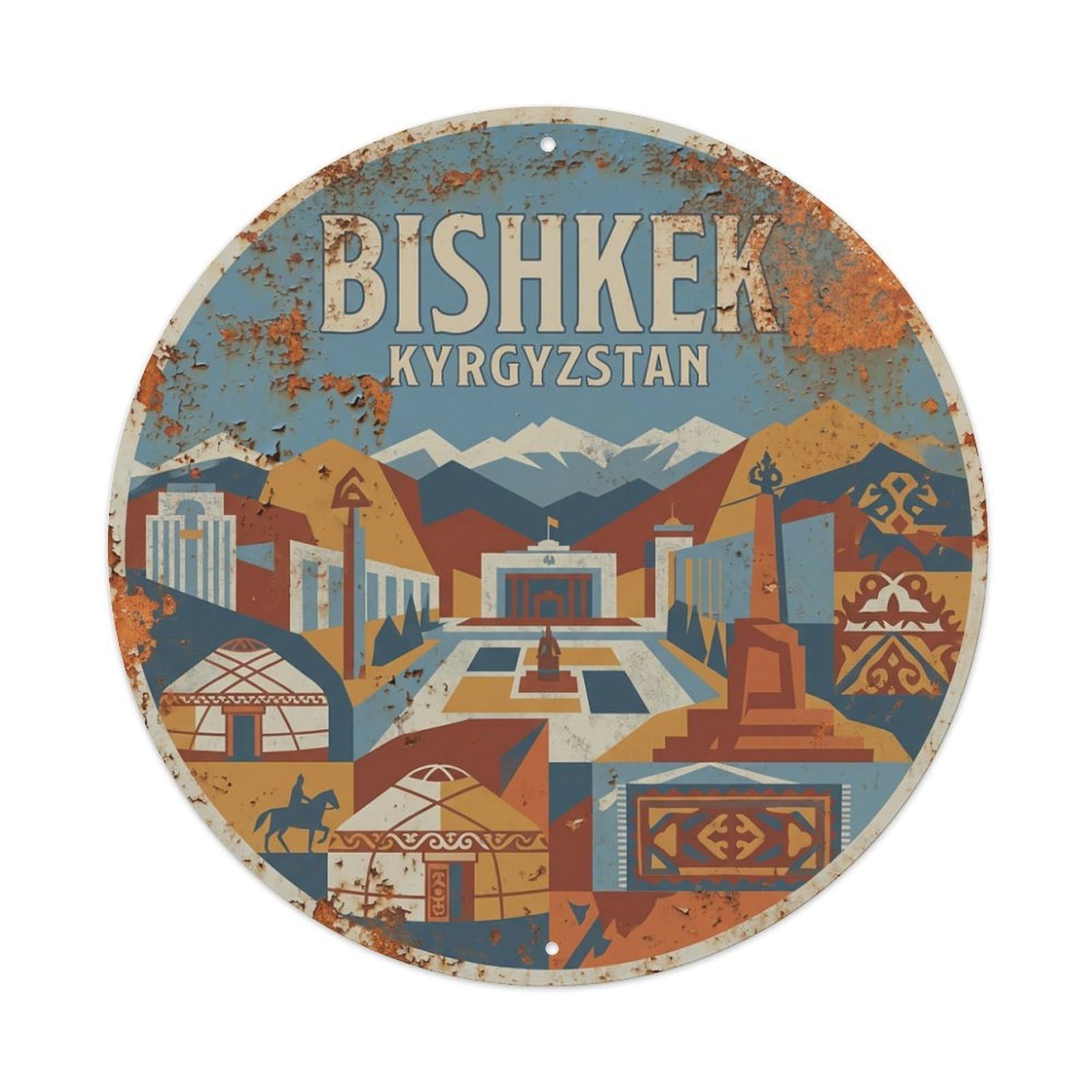 Vintage Travel Kyrgyzstan Bishkek Metal Tin Sign
