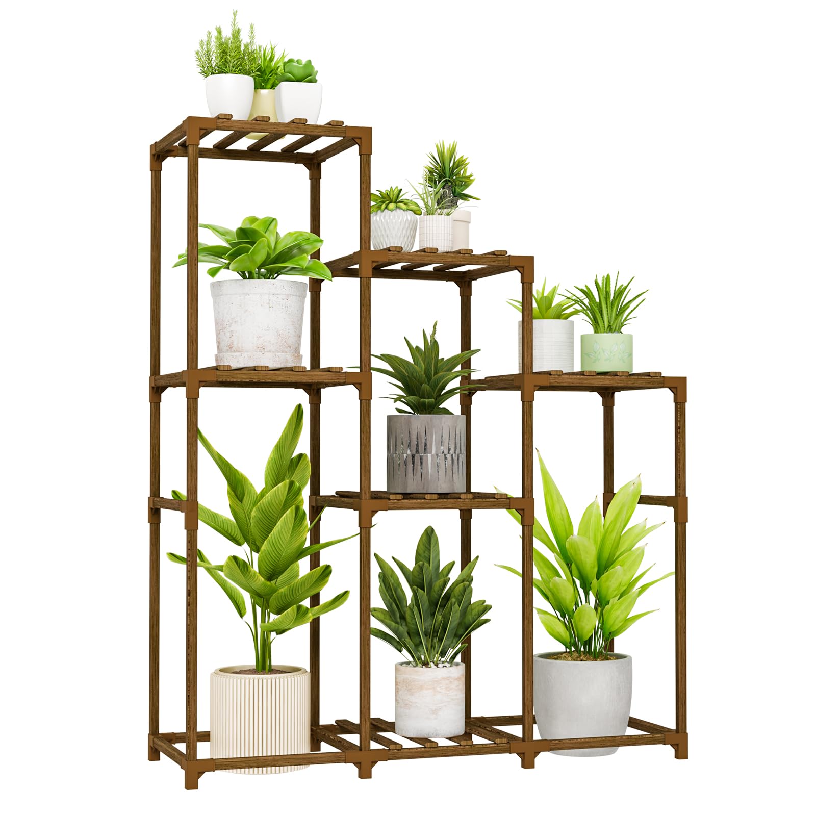 BamworldTall Plant Stand Indoor Wood Shelf Outdoor Tiered Rack for Multiple Flowers 5-Tier 7-Pot Ladder Holder for Plant Pots Gardening Decor