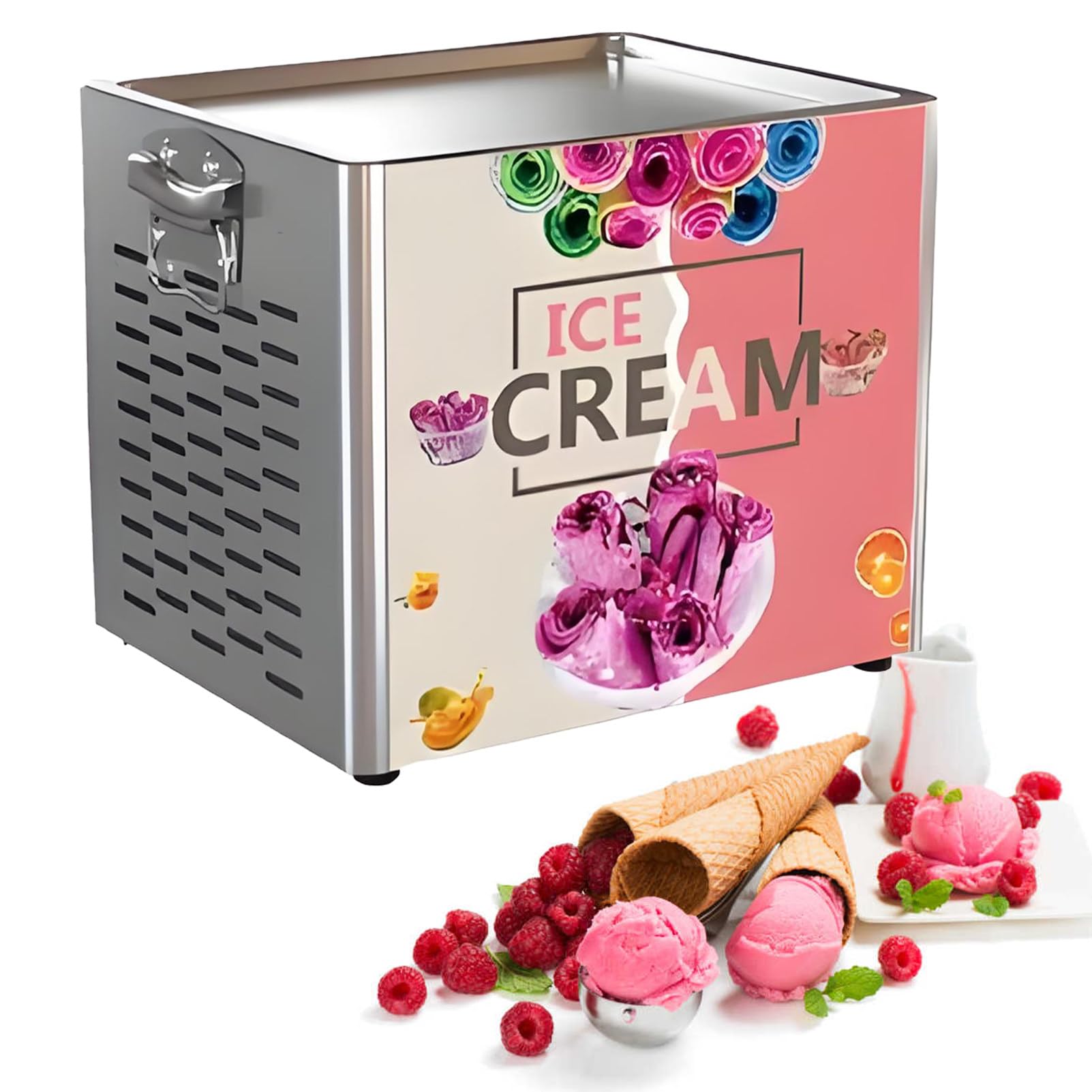 Ofyphth Rolled Ice Cream Maker, Food-Grade Homemade Frozens Yogurt Maker, DIY Ice Roll Machine with 2 Spatulas, Low Noise, User-Friendly Controls, for Sorbet, Frozens Yogurt, Gelato.