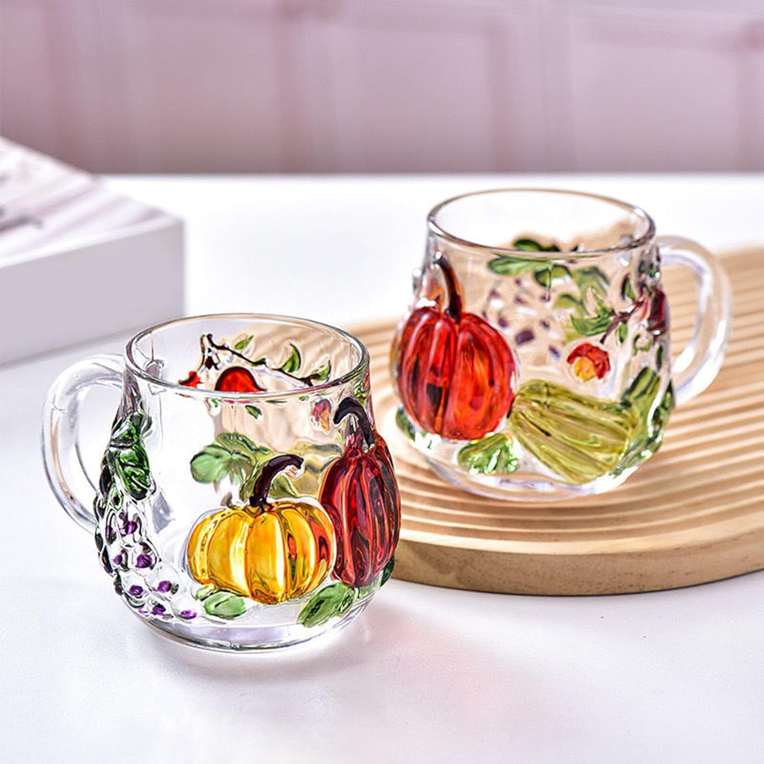 Glass Coffee Mugs, Hand Painted Coffee Cups with Handle, Soup Mug for Milk, Hot or Cold Drink Birthday Gift Soup Mugs with Handle