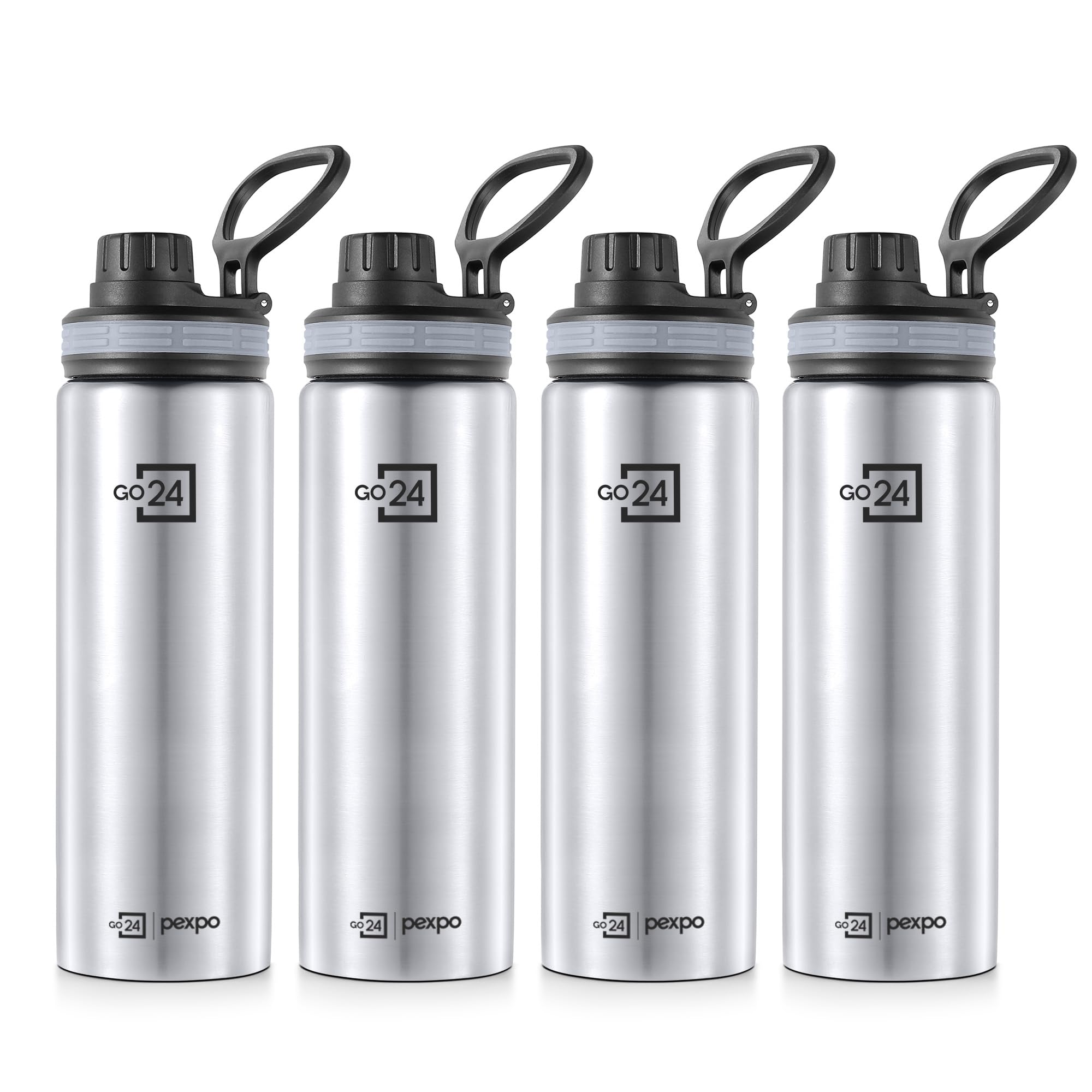 Go24 pexpo Stainless Steel Water Bottle Aqua Sip Silver 800ml