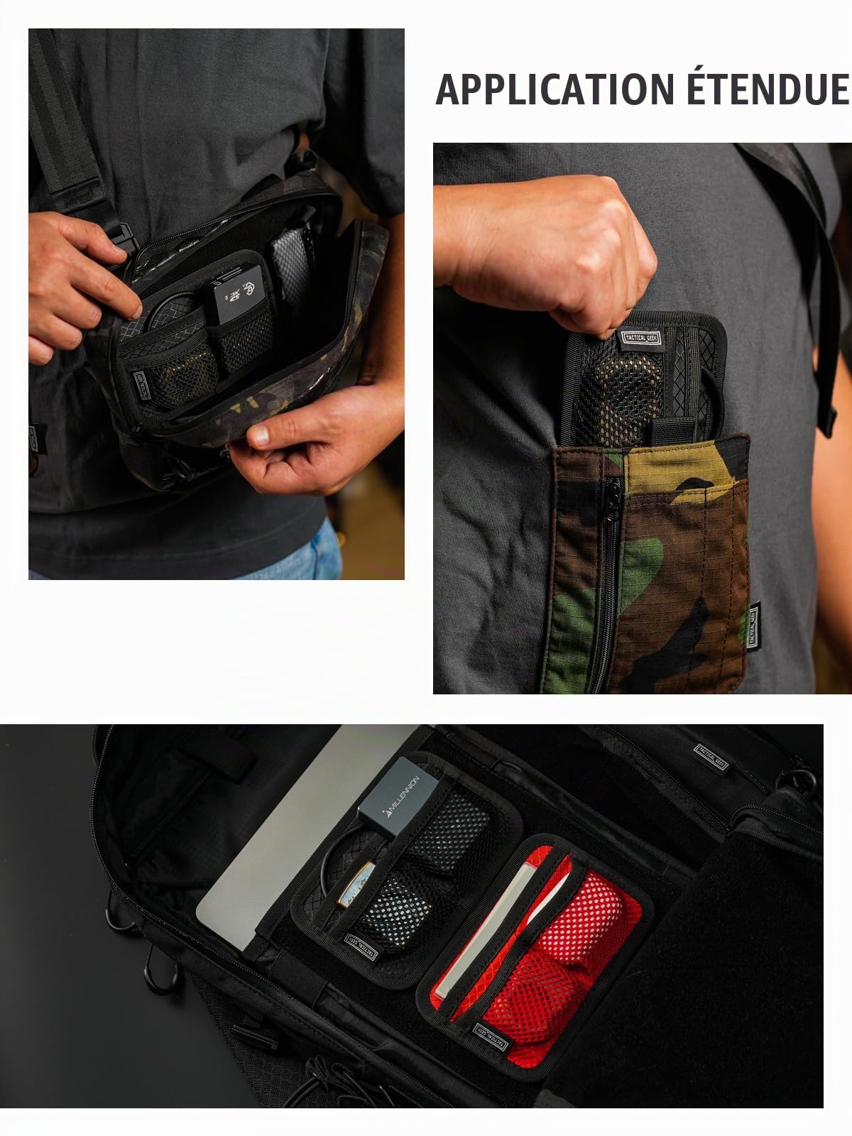 TACTICAL GEEK TCM3 Mini Tableau Organisateur EDC, Accessoires De Sac À Dos avec Poche Ouverte & Poche en Maille, Panneau D'insertion avec Crochet Et Boucle Modulaires pour Transport Quotidien, Noir