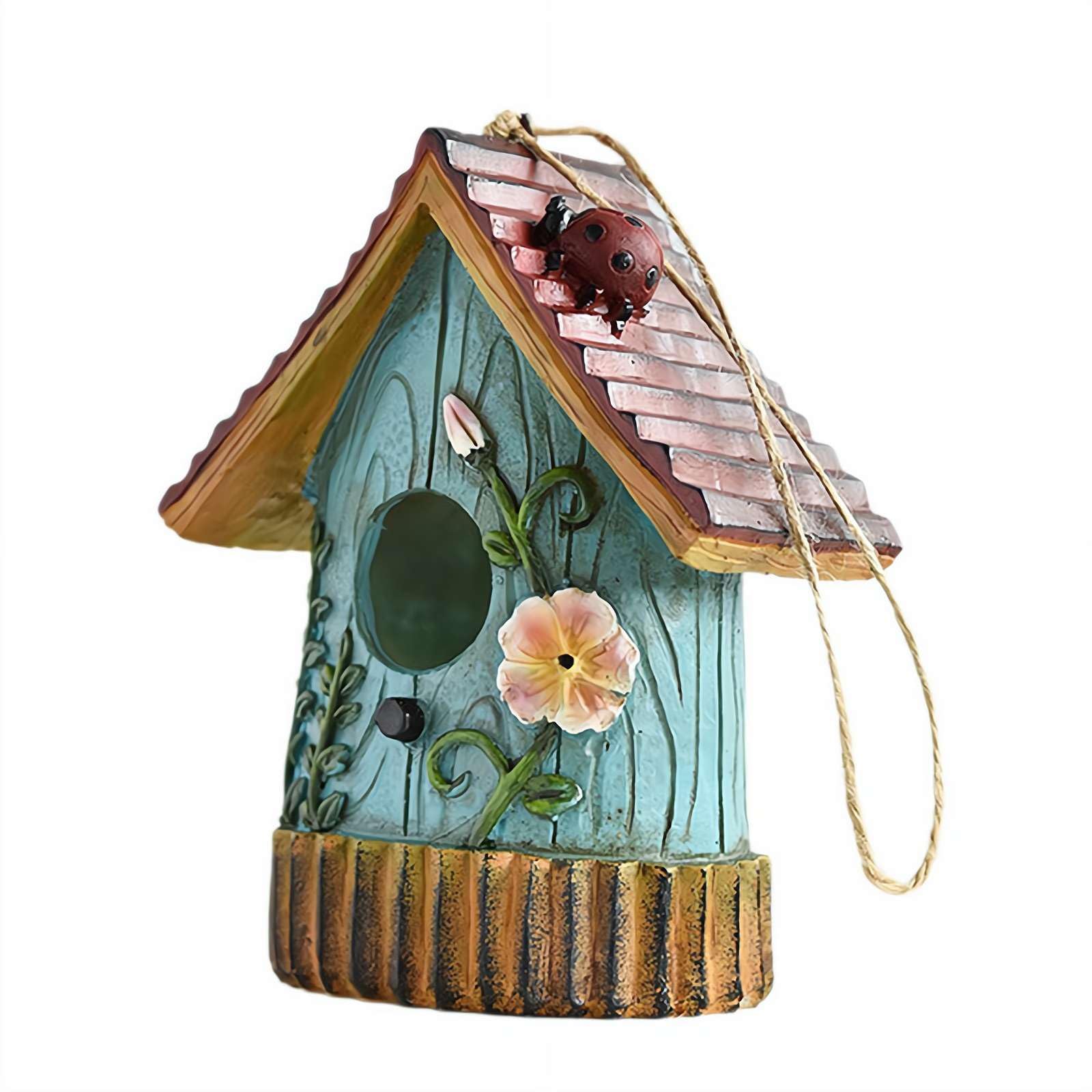 Outdoor Hanging Bird Nests,Garden Bird House,Hanging Resin Bird Nest,Hummingbird Houses,Colorful Decorative Cute Resin Birdhouses for Outside Indoors