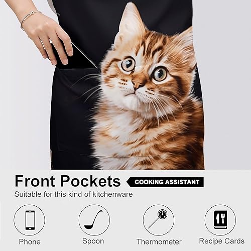 Miniatura 5 de Personalized Cat Butterfly Adult Apron, Kitchen Cooking Aprons for Woman Man, Adjustable Bib Apron with Pocket for Baking, BBQ Crafting Outdoors,