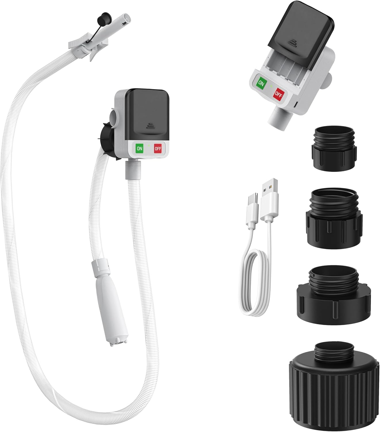 Automatic Fuel Transfer Pump, 3.2 Gallon per Min, includes 51'' Fuel Transfer Hose & 4 Can Adapters, Battery or USB Powered, Portable Auto Shut-off Transfer Pump for Oil, Diesel, Gasoline, Kerosene