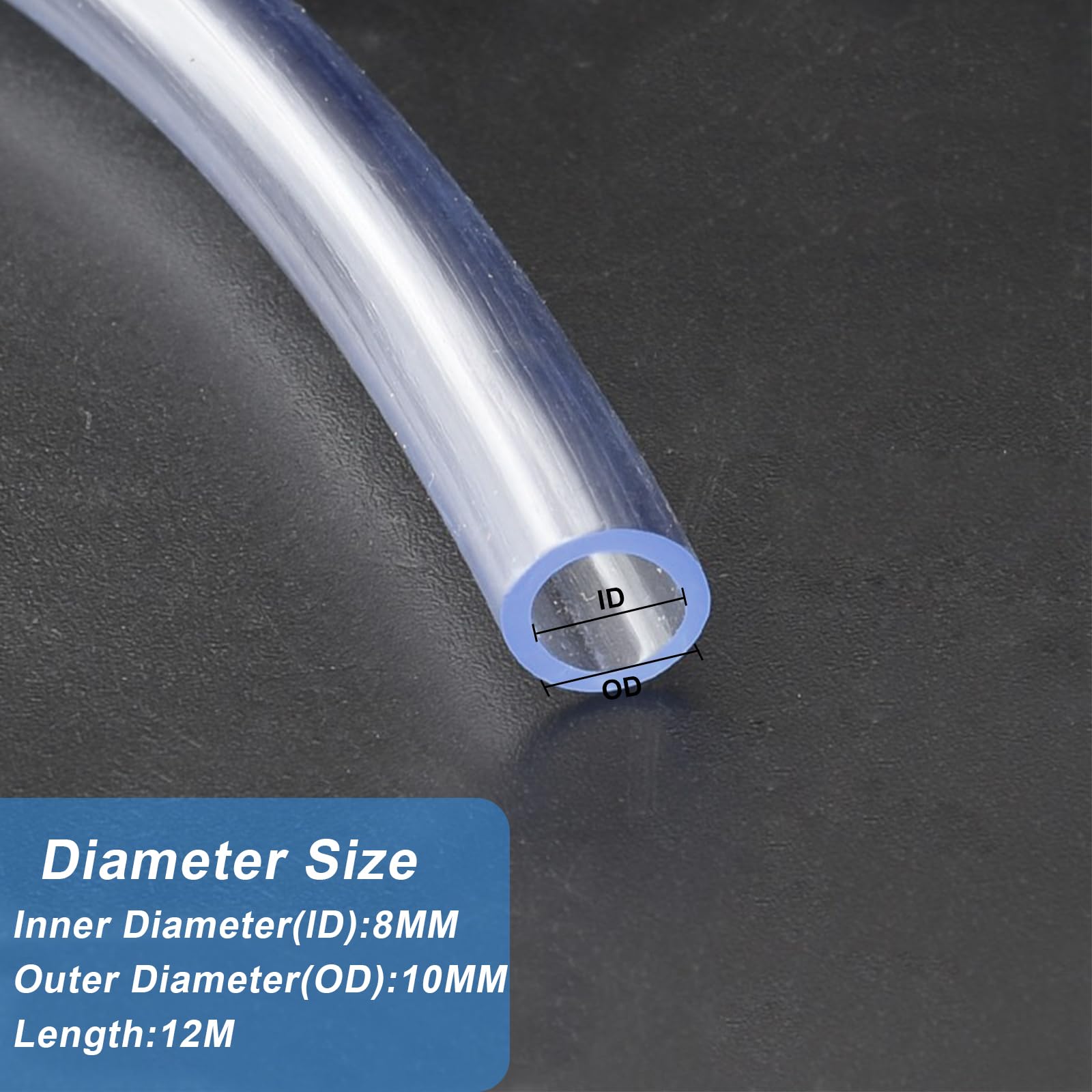 12 M Tuyau en Silicone Flexible, 8mm ID x 10mm OD Tuyau Transparent Silicone Alimentaire, Tube Pompe a Eau pour Transfert de Pompe