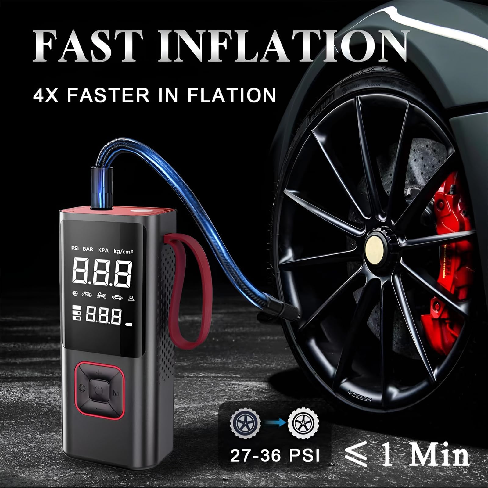 GUKIYUSI Tire Inflator Portable Air Compressor, Portable Air Pump for Car Tires with Digital Pressure Gauge, 150PSI Air Compressor for Car, Bike, Motorcycle