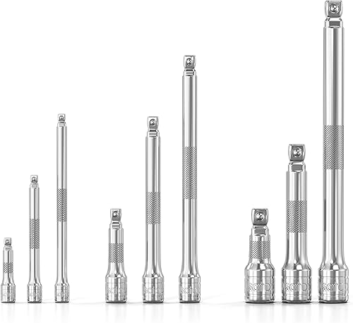 Olsa Tools Juego de extensión de zócalo Wobble – 9 barras de extensión Cr-V de doble función – 1/2", 3/8", 1/4" accesorios de trinquete con agarre