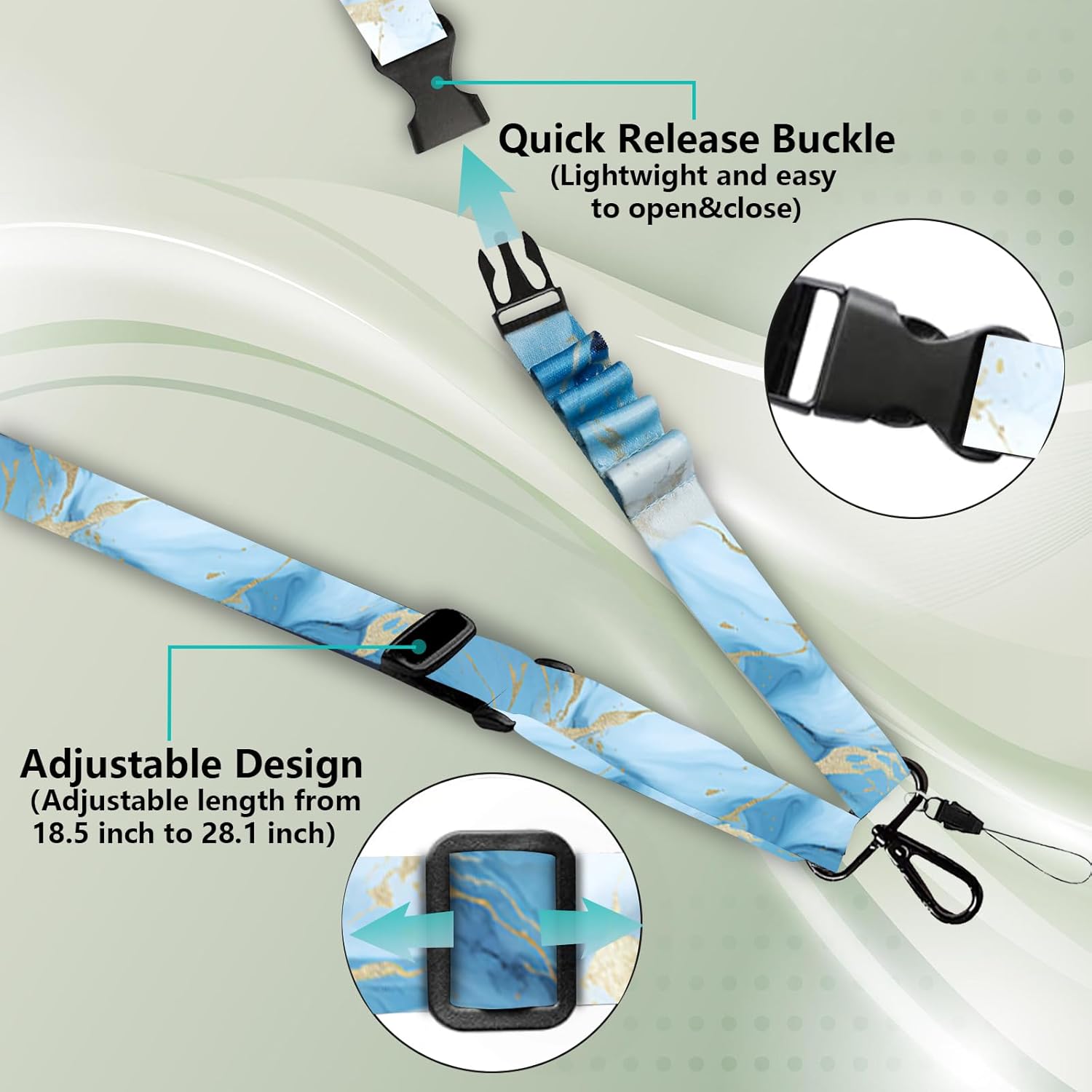 Cell Phone Lanyard Crossbody Adjustable, Universal Phone Strap Crossbody with Tether Tab for Neck Shoulder, Blue Marble Lanyards for Phone Case ID Badges Camera Car Keys and Most Smartphones image 3 of 7 B0D5RM8YZQ