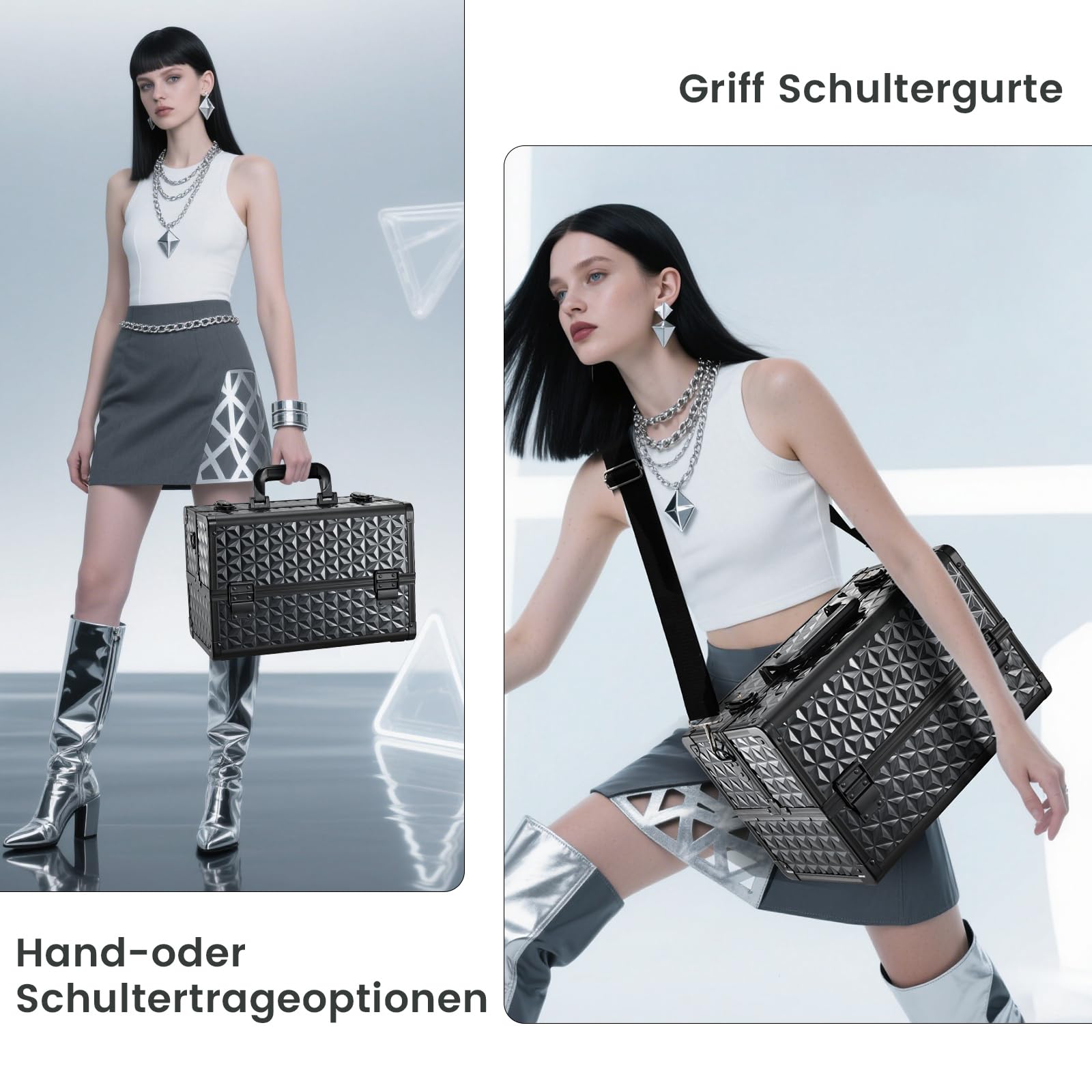 Kosmetikkoffer Schminkkoffer Make up Organizer Friseur Koffer Multikoffer Großer Friseurkoffer Leer Make up Koffer Abschließbare Beauty Case Nagelkoffer, Stilvolles Schwarz
