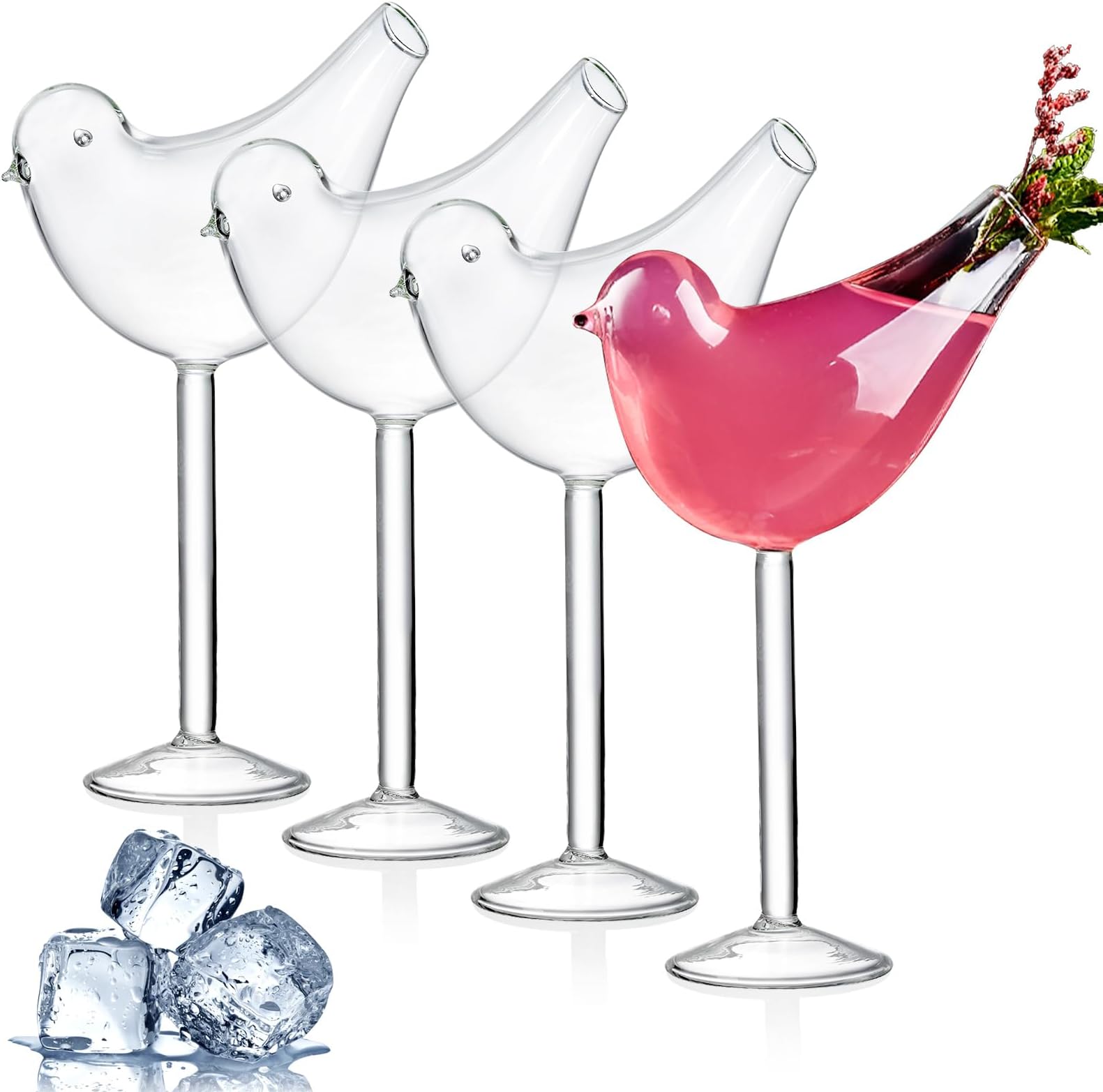 Mezchi 4 Pack Bird Cocktail Glasses, 160ml/5.4 Oz Bird Shaped Martini Glass, Clear Fancy Drinking Glasses, Unique Wine Glasses for champagne, Mixed Drinks, Party, Wedding and Home decor