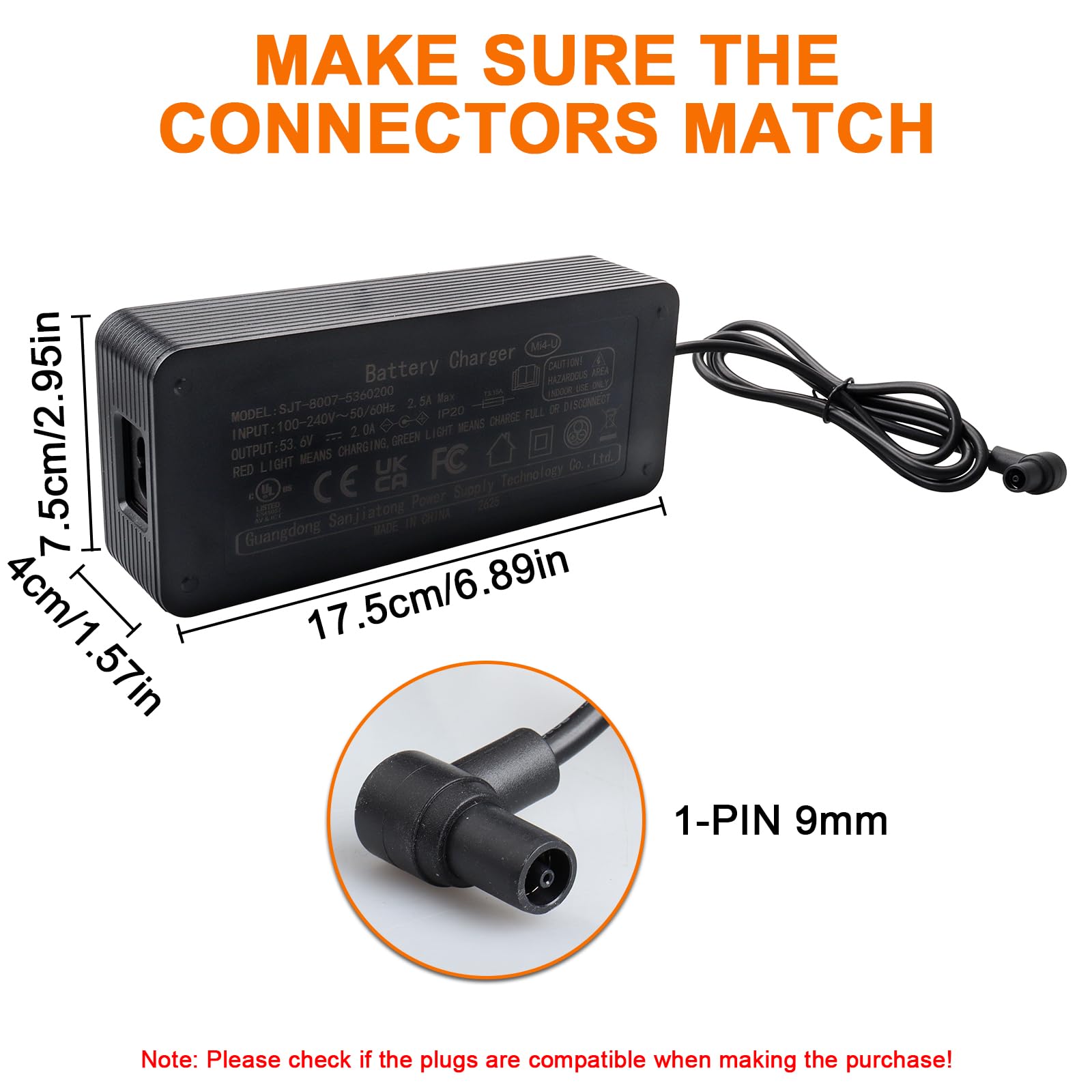 Chargeur 53,6 V 2 A pour Trottinette électrique, Compatible avec Les Batteries Lithium 48 V, Notamment Les Xiaomi 4 Pro 2e Génération, 4 Ultra, 5, 5 Pro et Les Hoverboards/Vélos électriques