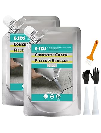 E-SDS Cement Crack Filler Self-Leveling, 2.2LB Concrete Repair Sealant | High Elasticity Concrete Crack Filler for Outdoor Driveways, Fast-Drying Waterproof Adhesive Sealer for Expansion Joint, Grey