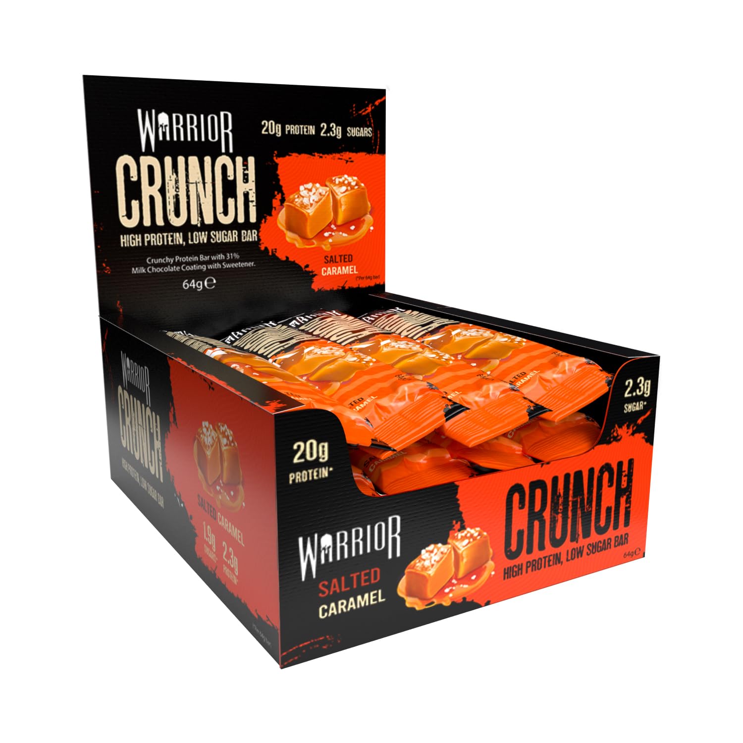 Warrior Crunch High Protein Low Carb Bar, 64 g, Salted Caramel, Pack o…