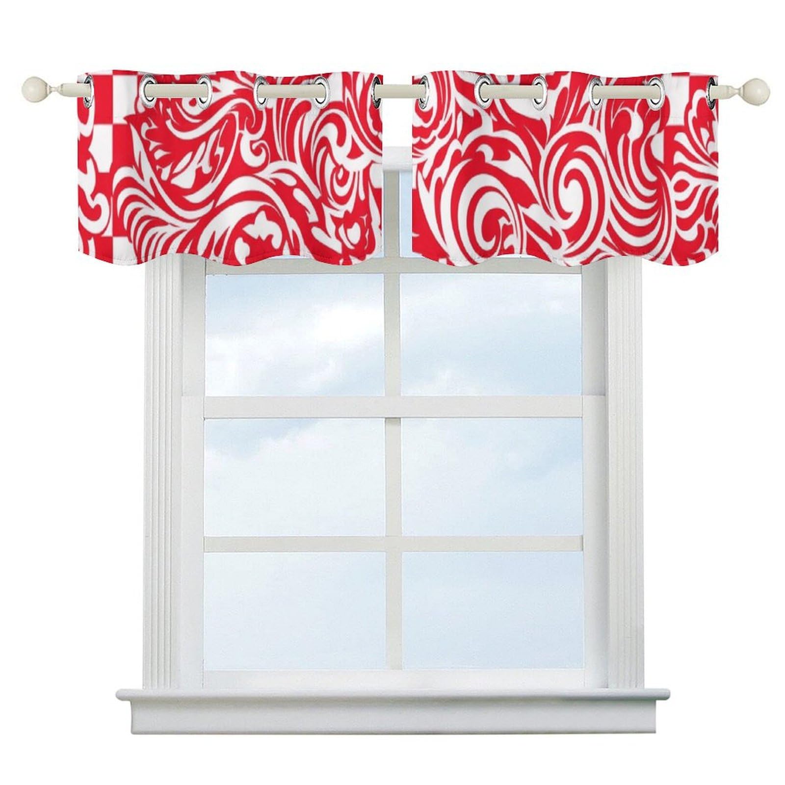 Rideau occultant rouge et blanc 132x45 cm pour petite fenêtre de salon