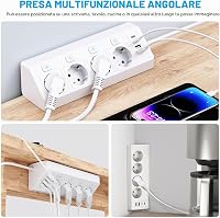 GBKDQQ 2 db sarokkonnektor 4 aljzatos kapcsolóval 8 az 1-ben túlfeszültségvédő fehér 2 m kábellel USB és USB-C portokkal falra és asztalra 6