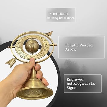 10.15 Antique Brass Armillary Sphere With Pierced Arrow | Nautical Maritime Astrolabe Engraved Astrological Star Signs Globe | Home Decor Center Piece Ideas | Vintage Collectible Gifts