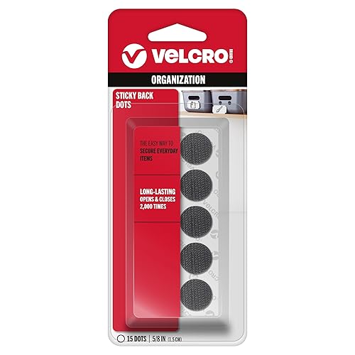 VELCRO Brand Sujetadores adhesivos, adhesivo extraíble, 0.63" de diámetro, negro, paquete de 15