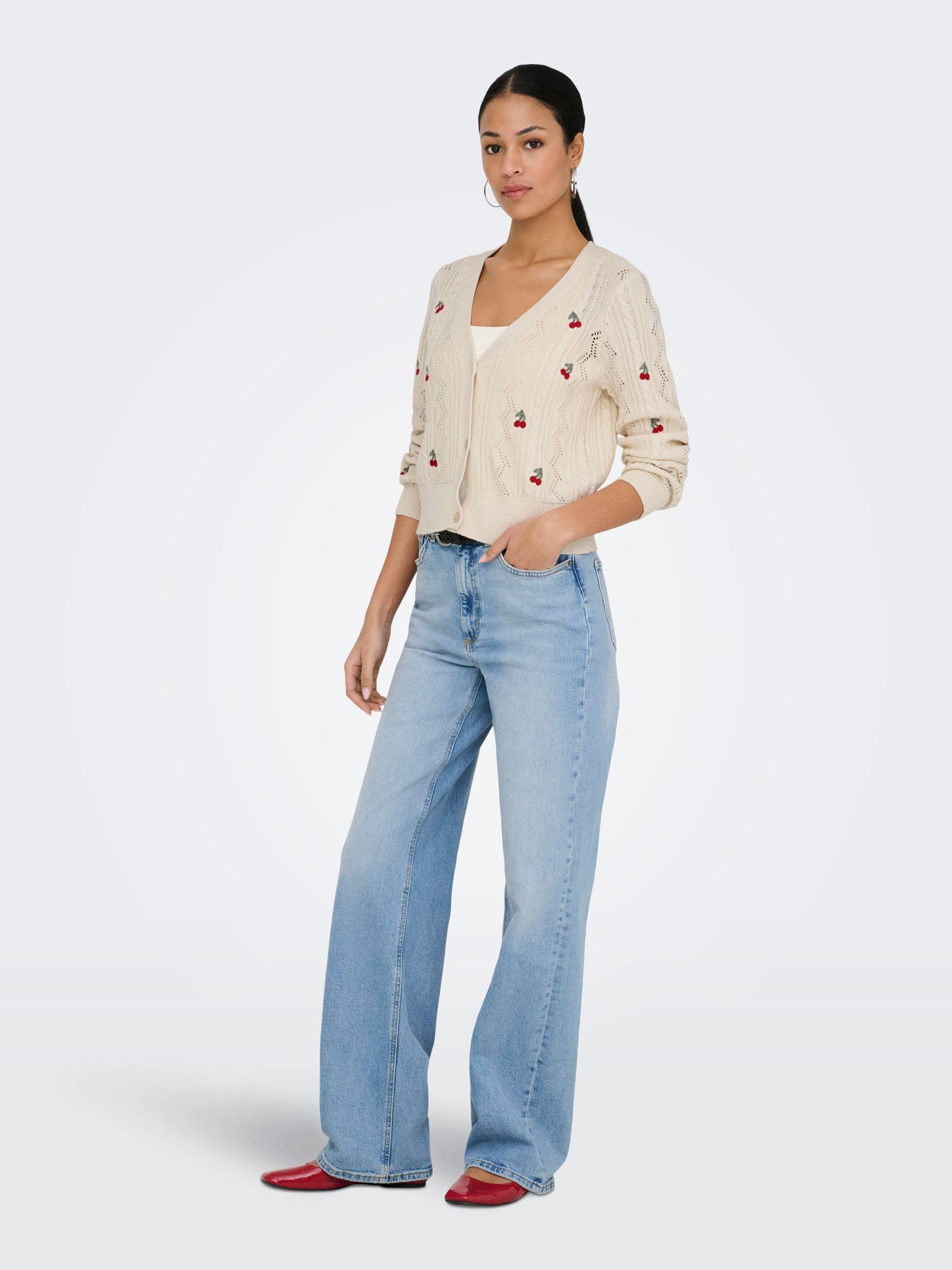 ONLY Neck Onlbirtie Ls EMB Cardigan col en V CC KNT Femme