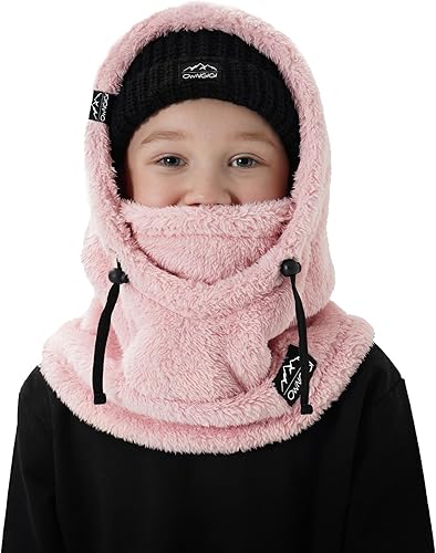OWNGIGI Pasamontañas de esquí para niños, máscara facial de invierno resistente al viento para clima frío, bufanda con capucha de forro polar,