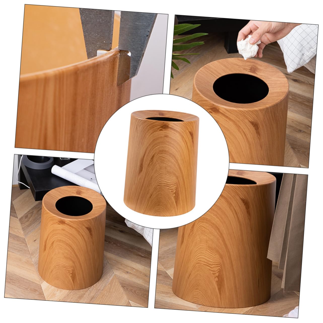 DOITOOL 1pc Wood Grain Trash Can Wood Textured Trash Can Lidless Waste Container Texture Ash-bin Home Waste Container Household Lidless Household